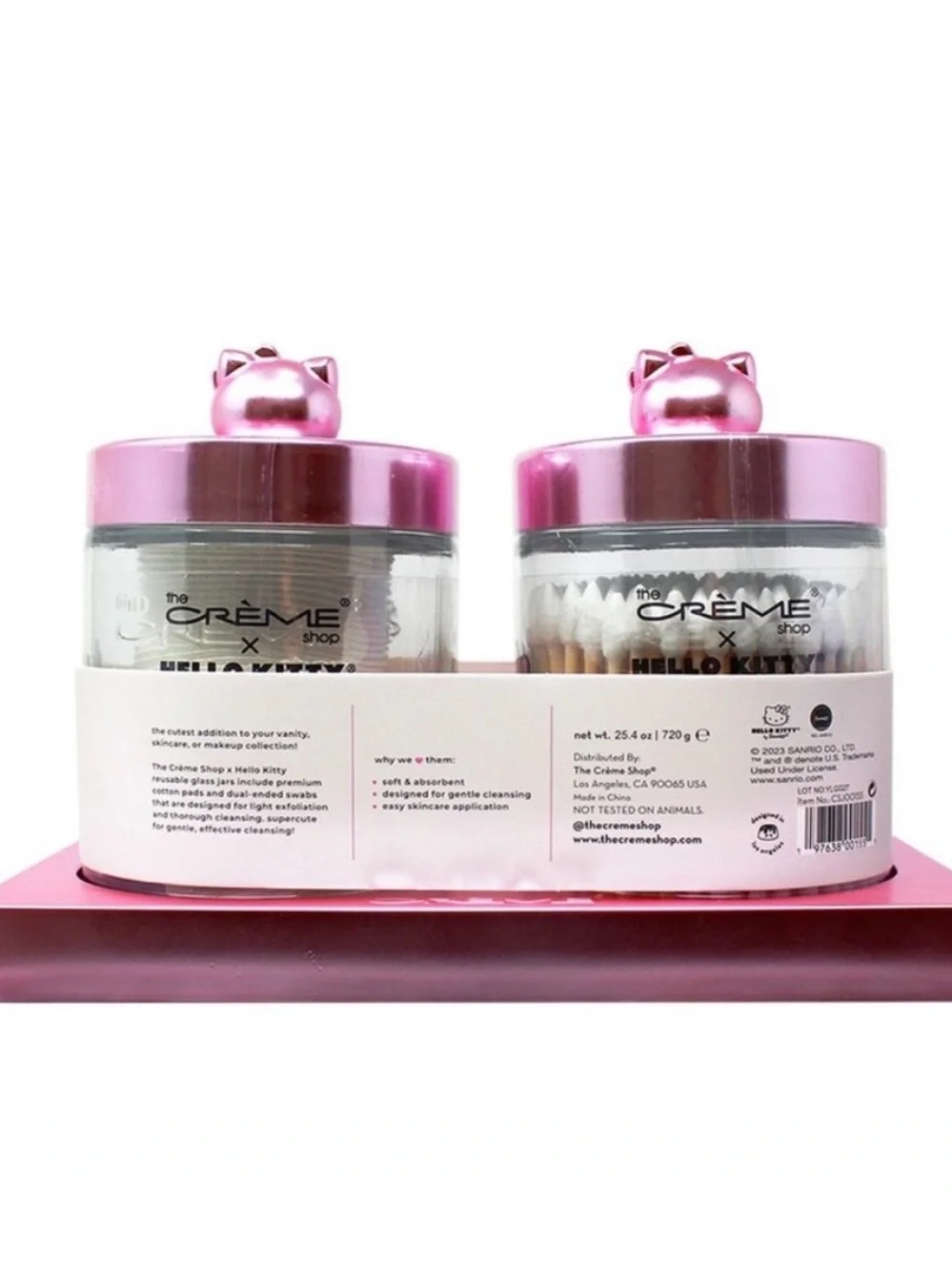 NEW The Crème Shop x Hello Kitty Pink Reusable Glass Jar Set. Cotton & Pads.